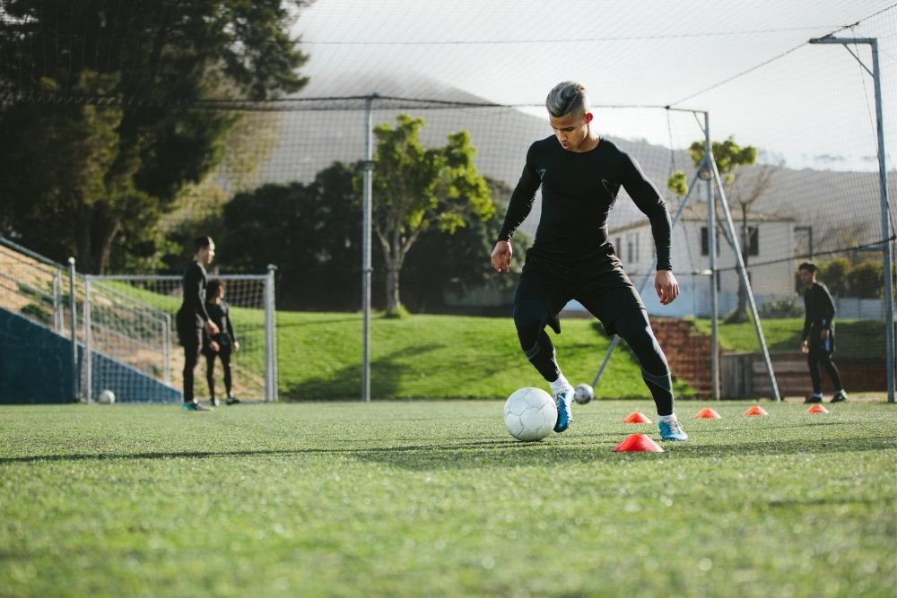 Soccer player on training course