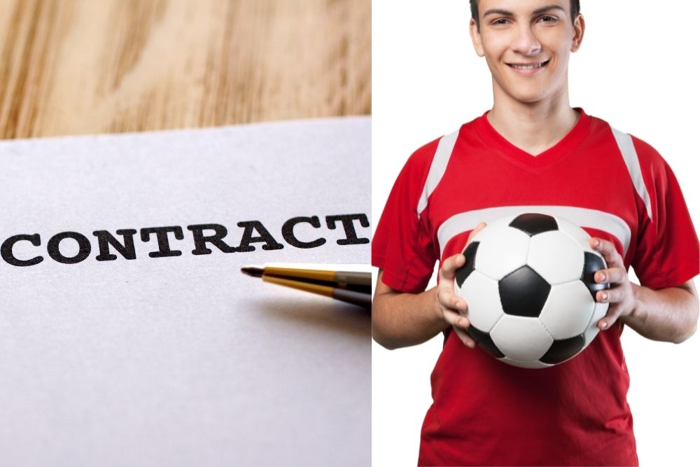 A transfer contract and a soccer player. then, How Do Soccer Transfers Work?