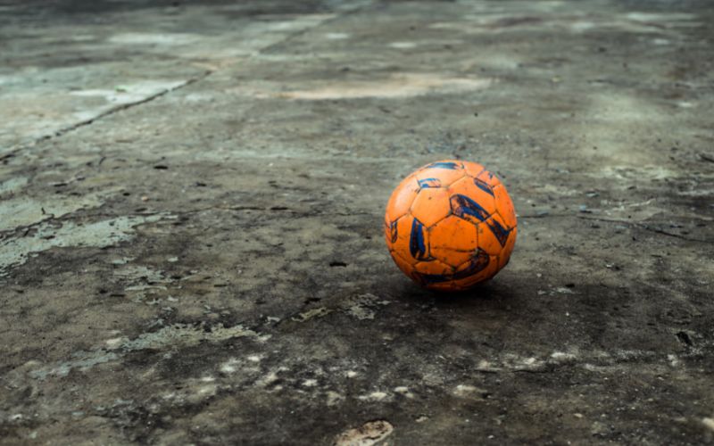 Soccer ball on the concrete