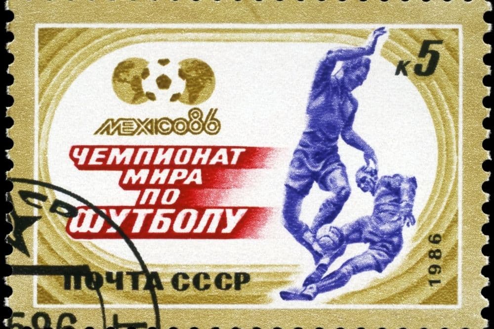 a stamp with the image of The Mexico 1986 World Cup