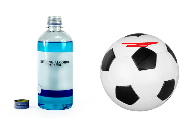 rubbing alcohol and soccer ball with pernament marker