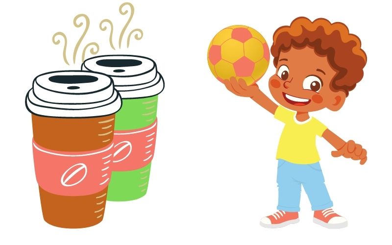 soccer player and two cups of coffee