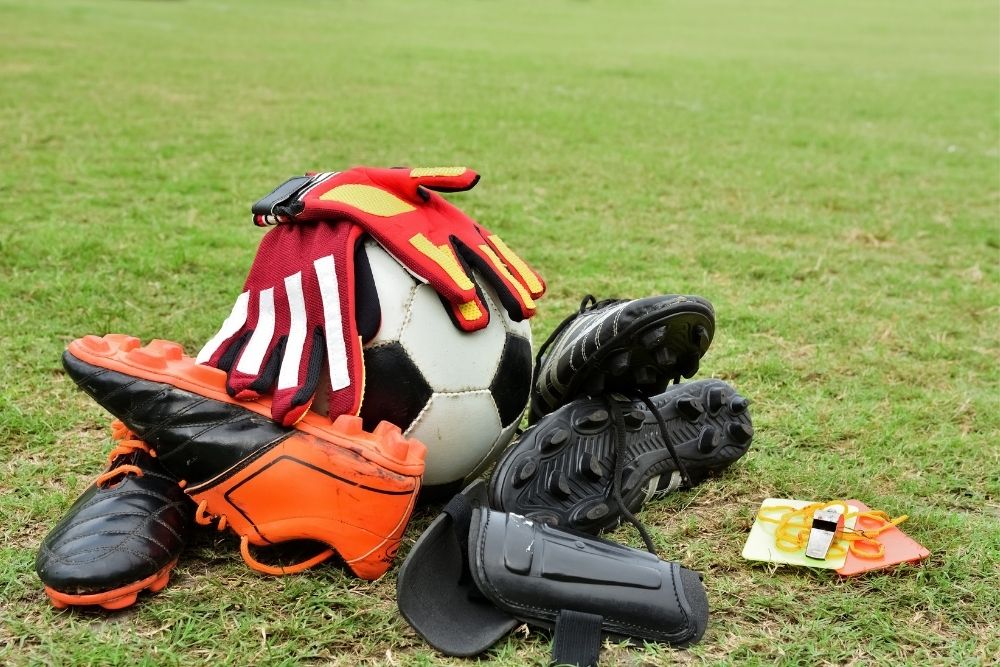 some soccer equipment are on the field