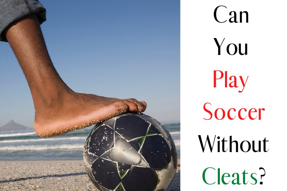 Man is playing soccer with barefeet and the title