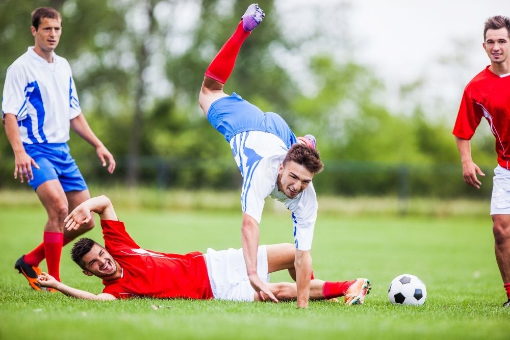 A foul situation in a soccer match