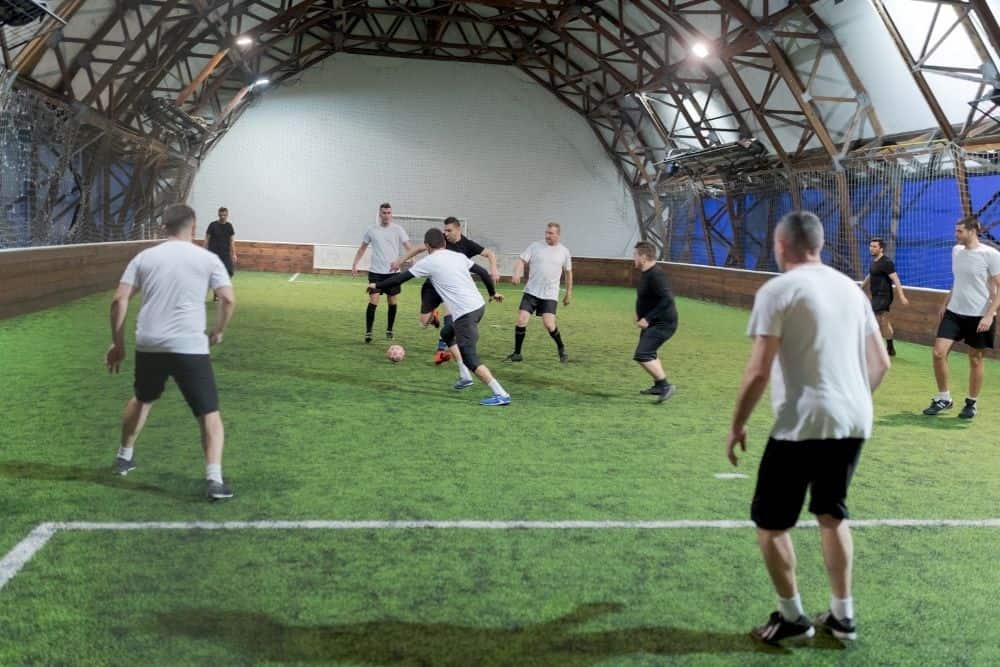 An indoor soccer game