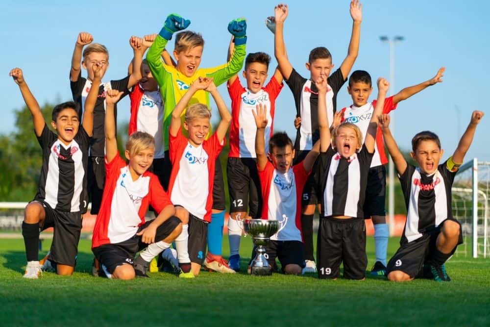 The youth soccer team is celebrating the championship
