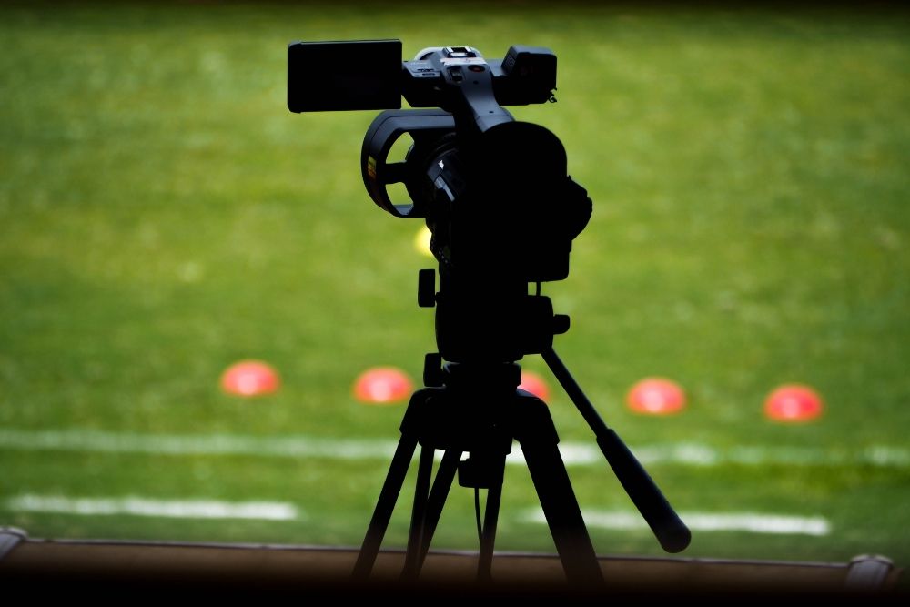 a camera was prepared for recording a soccer match