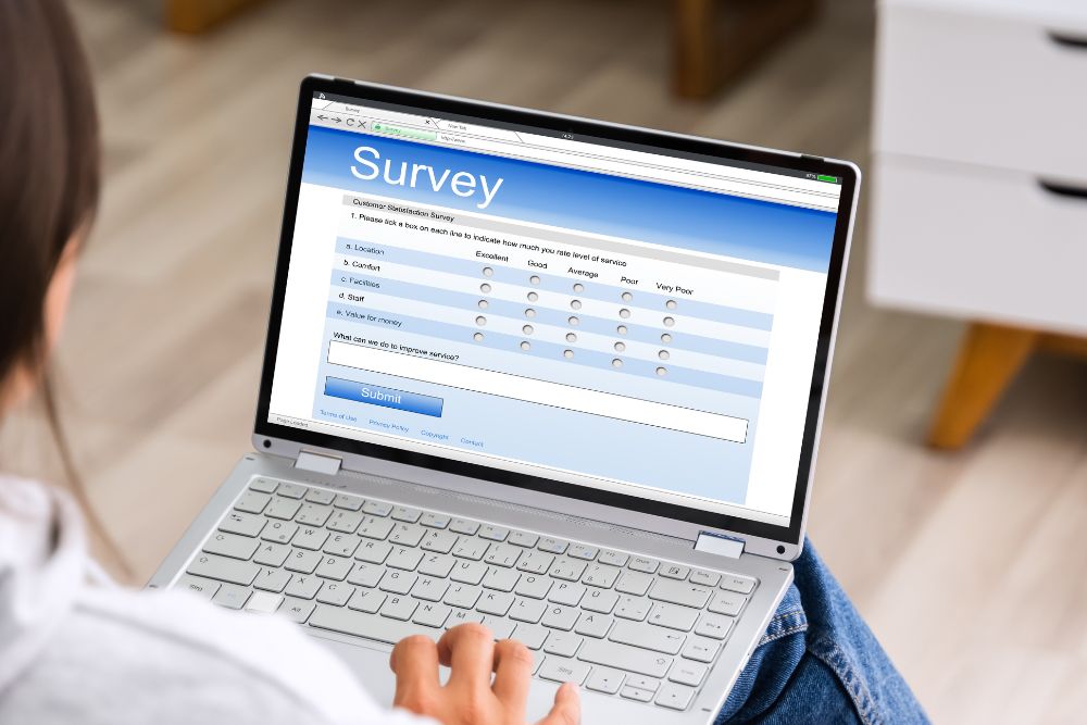a girl is doing an online survey