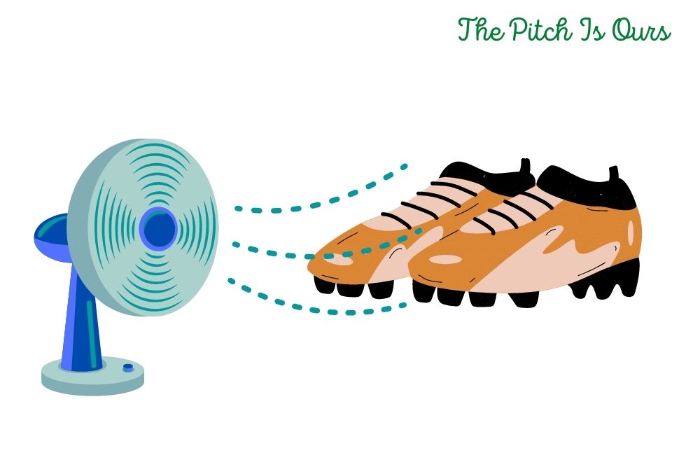 dry soccer cleats by placing in front of a fan