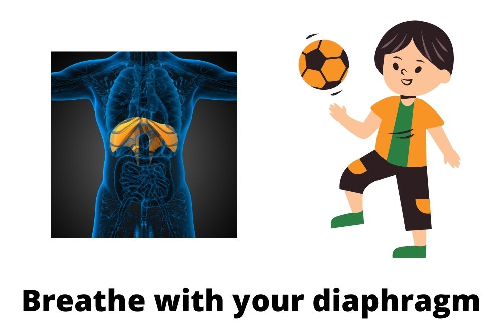 soccer player breathes with his diaphragm