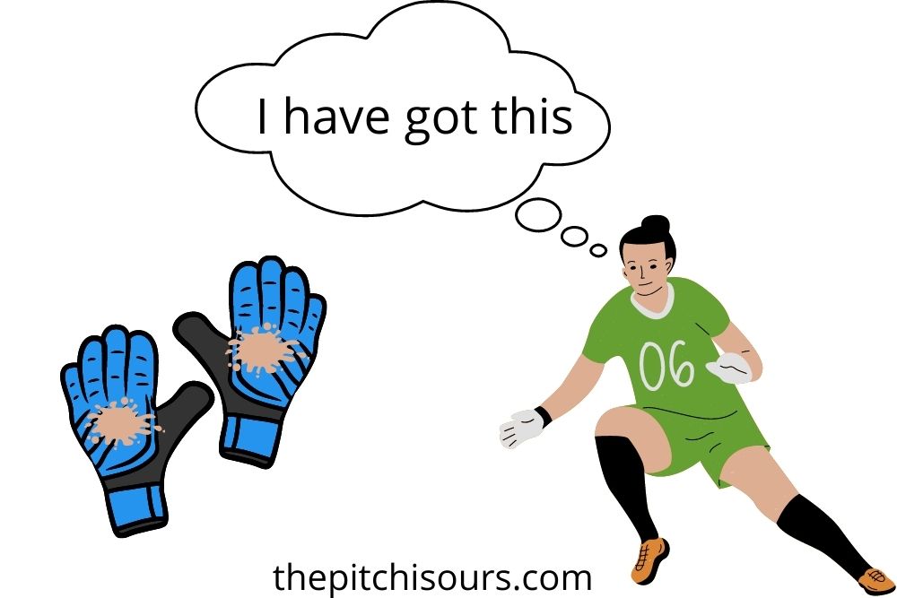 soccer goalkeeper gains confidence after spitting on his gloves
