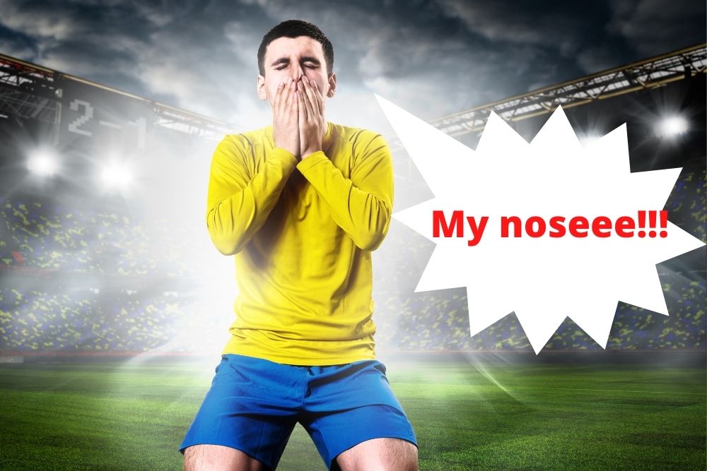 Soccer player broke his nose due to impact with the ball