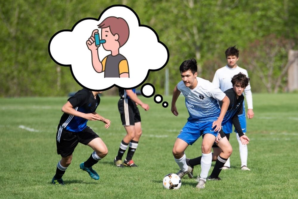 man having asthma playing soccer