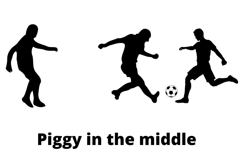 piggy in the middle during soccer training session