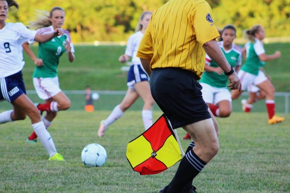 soccer referee holding a flag