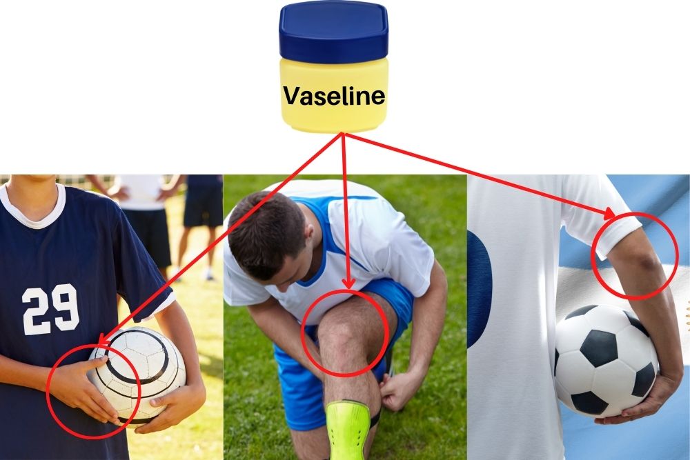 vaseline to apply on palm, knee and elbow of soccer player