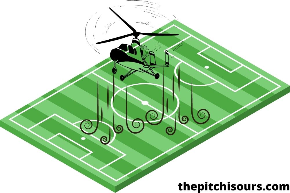 Use helicopters to dry soccer field