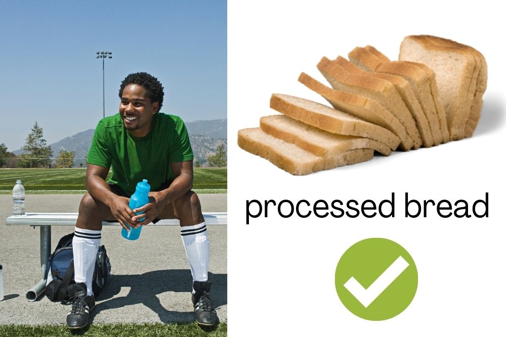 man before a soccer game and processed bread