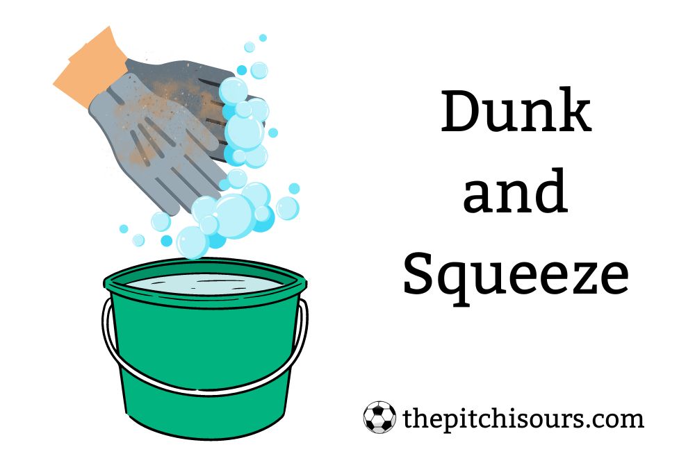 Wash Soccer Goalie Gloves with Dunk and Squeeze method