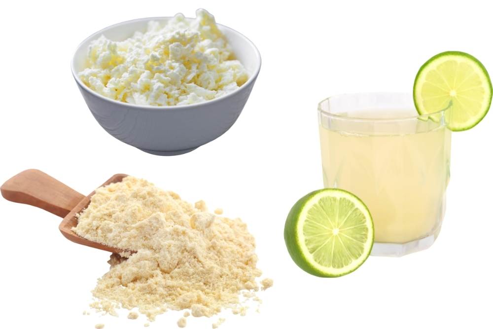 Gram flour, lemon juice, and curd paste