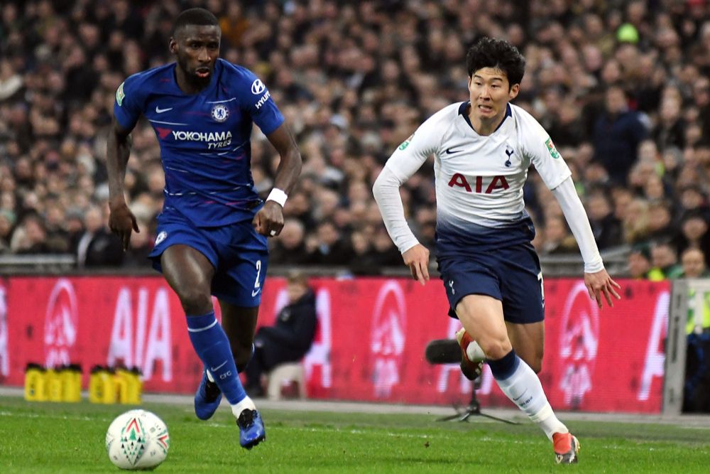 Son and Rudiger are running towards to the ball