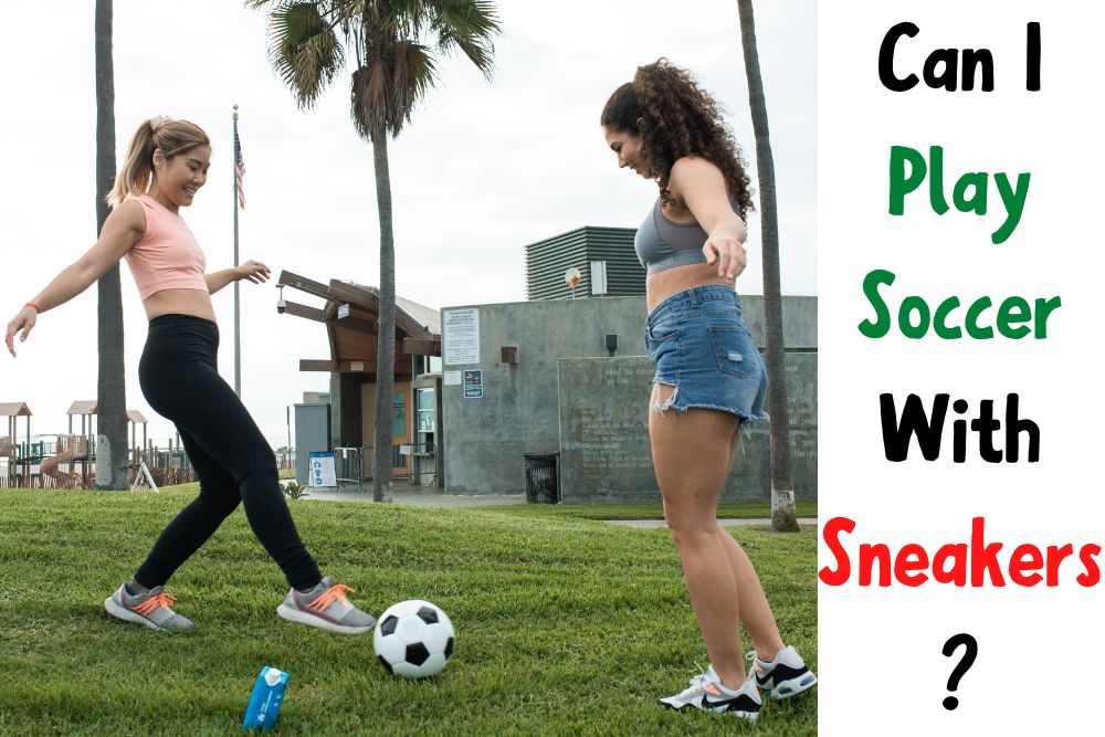 Women playing soccer with sneaker