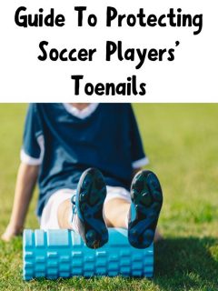 Soccer player sit on the field and the title